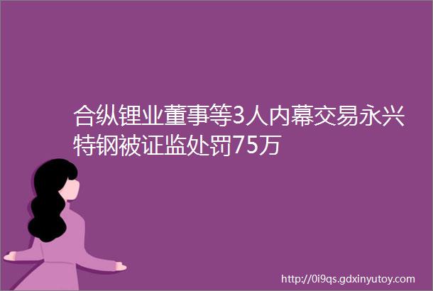 合纵锂业董事等3人内幕交易永兴特钢被证监处罚75万